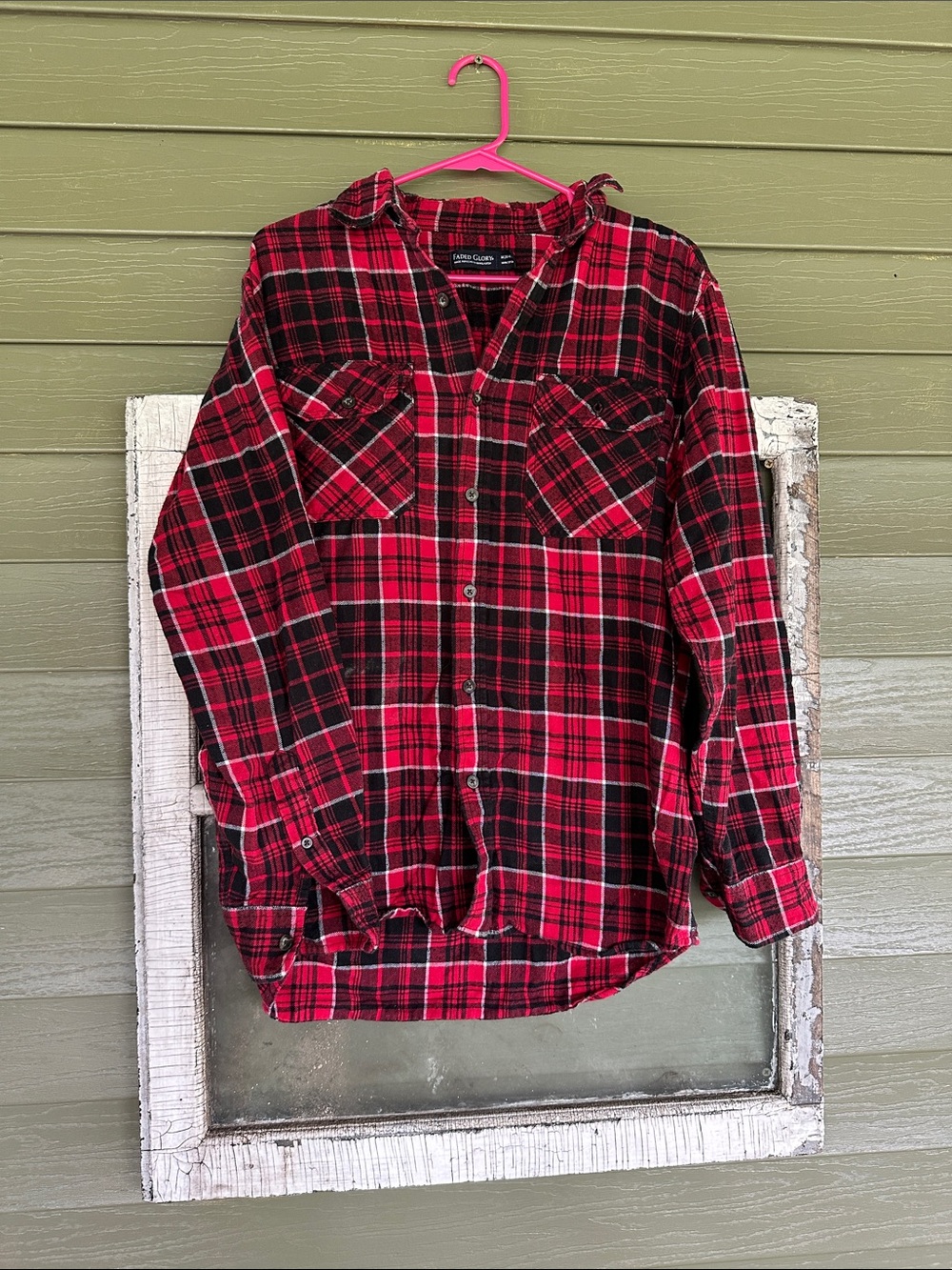 Faded Glory Red and Black Plaid Button-Down Shirt